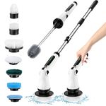 Leebein Electric Spin Scrubber, 2024 Electric Cleaning Brush with 8 Replaceable Brush Heads & Toilet Brush, Adjustable Angles & Long Handle, 2 Speeds Power Scrubbers for Bathroom, Tub, Tile, Toilet