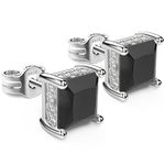 UNFAAR 18K White Gold Plated Sterling Silver Princess Cut Cubic Zirconia Stud Earrings Square CZ Diamond Stud Earrings for Women Men Hypoallergenic