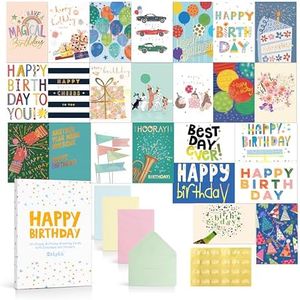 Solpla 24 Pack Assorted Birthday Cards with Gold Foil, Messages, Envelopes, and Stickers | 4x6 Inch Happy Birthday Cards Bulk for Family, Kids, Friends, Work, and Office Celebrations.