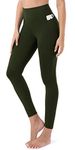 JOYSPELS Women's High Waisted Gym Leggings - Yoga Pants Womens Workout Running Sports Leggings with Pockets-DarkOlive-M