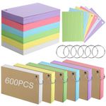 A6 Ruled Index Cards, 600 Pcs Revision Cards with Metal Binder Ring, Colorful Flash Card Lined Note Cards Double Sided Record Cards for Home Office Work School