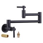 iVIGA Pot Filler Faucet Wall Mount, Folding Kitchen Faucet with Double Joint Swing Arm, Single Hole Stretchable Brass Faucet with 2 Handles, Black Pot Filler Above Stove