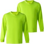 ProtectX 2-Pack High Visibility Long Sleeve Construction Work T-Shirts, Comfortable Cotton Blend Men's Athletic Shirt, Neon Green - Medium