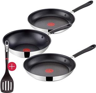Tefal G435S3 Jamie Oliver Induktion Pfannenset 4-teilig 24 und 28 cm Pfanne + Wokpfanne 28cm und Ingenio Pfannenwender, Antihaft Pfanne, Induktionsherd geeignet, Genieteter Edelstahlgriff, Bratpfanne