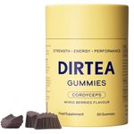 DIRTEA Cordyceps Mushroom Gummies - Vegan, Natural & Sugar Free with Vitamin C, B3 & B5 - Energy & Performance Supplement - 1 Month's Supply - 3,000mg per Serving - 60 Gummies - Mixed Berries Flavour