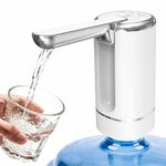 Water Dispenser Pump for 5 Gallon Water Bottles, USB Type-C Rechargeable with 1200mAh Battery, Foldable Spout, One-Touch Control (40s/80s), Powerful Suction for Home, Office, Camping - White