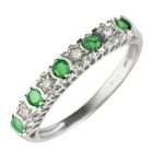 Ivy Gems 9ct White Gold Emerald and Diamond Stars Eternity Ring - Size O