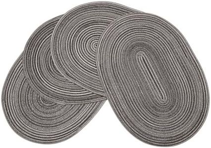 Ryncoco Oval Placemats Cotton Heat Resistant Braided Placemats Washable 13.7x19.6Inch Table Mats for Kitchen Tables Set of 4, Gray