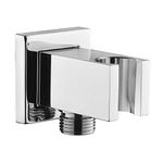 Wall Supply Elbow with Hand Shower Holder, Keymark Brass Square 1/2″Shower Hose Connector, Wall Mount Drop Ell Union Water Outlet, Chrome