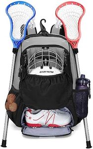 GOBUROS Lacrosse Bag, Lacrosse Equipment Backpack with Stick Holder and Hidden Zipper Net Holds All Lacrosse or Field Hockey Gears, Separate Ventilated Shoe Space Hold Up to US Mens 13, Gray