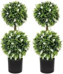 HOMCOM Set of 2 Decorative Artificial Plants Ball Trees with Lavender Flowers in Pot Fake Plants for Home Indoor Outdoor Decor, 70cm, White