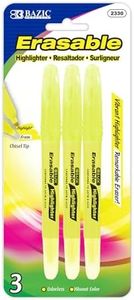 BAZIC Products Erasable Highlighter – Chisel Broad Line Fine Point Highlighters, Unscented, Highlighter Pen for Office, School, & Study Use Smooth Marking, (3/Pack), 24-Packs