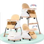 Baybee 4 in 1 Nora Convertible High Chair for Kids with Adjustable Height and Footrest, Baby Toddler Feeding Booster Seat with Tray, Wheels, Safety Belt and Cushion,6 Months to 3 Years (Beige Colour)