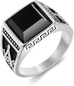 THE MEN THING Cubic Zirconia Ring for Men (Steel Colour),Luxury Thick Solid 316L Stainless Steel Ring with Oval/Square Gemstone - Ring Jewellery (Cubic Zirconia, 20)