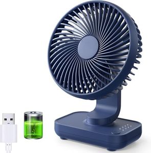 TEKCOOL USB Desk Fan, 4000mAh Rechargeable Battery Operated, Table Fan 4 Speeds, 5inch Mini Portable Fan, with Strong Airflow Quiet Operation, Electricity Display, Easy to Disassemble(Blue).
