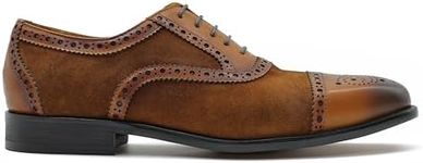 Xposed Mens Handmade Two Tone Real Leather & Suede Brogue Classic Lace Up Oxfords Shoes [HY57-K21-BROWN-46EU,12UK]