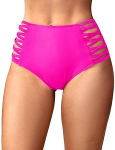 Holipick Women Hot Pink High Waisted Bikini Bottoms Tummy Control Swimsuit Bottoms Strappy Swim Bottom XXL