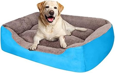 MUDDY PAWS Polyester Dog Bed & Cat Bed Sky Blue & Brown Color Anti-Skid Bottom & Machine Washable(Reversible)-L