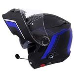 Zorax Matt Black/Blue M (57-58cm) Anti-Fog Visor Motorbike Flip up Helmet fitted with Blinc Bluetooth System Motorcycle Double Visor + Pinlock Lens