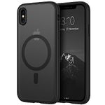 TENDLIN Magnetic Case Compatible with iPhone XS Max Case [Compatible with MagSafe] Translucent Matte Hard Back with Soft Silicone Bumper Comfortable Case (Black)