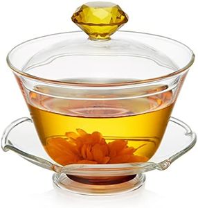 DOPUDO TERNARY Glass Teacup, Chinese Traditional Gaiwan Including Lid, Cup & Saucer, Clear Borosilicate Glass Kungfu Tea Bowl, 6.1oz/ 180ml