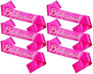 Bridesmaid Sashes Set of 6, Hot Pink Sash with Silver Glitter Letter Bachelorette Party Sash for Bridal Shower Wedding Party Accessories Supplies Engagement Gifts