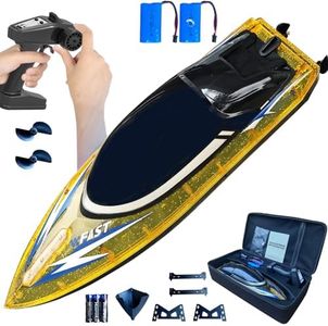 RANFLY RC Boat with 2 Rechargeable Battery, 30+ MPH Fast Remote Control Boat with Storage Package, 2.4G Large RC Electric Boats Pool and Lakes Toys with LED Lights for Adults