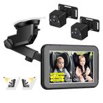 Baby Car Mirror, 1080P HD with 2 IR Night Vision Camera, 5 inch Dual-Channel Split Screen Display Car Mirror, 360° Adjustable Clear Car Baby Mirror Camera for Rear Facing Seat Backseat, Easy Install