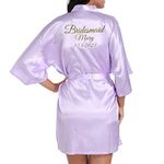 JazJoz Women's Personalised Glitter Writing Satin Robe Name Date Phrase Bride Bridesmaid Maid of Honour Wedding party Kimono