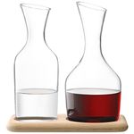 LSA International Wine Water and Wine Carafe Set and Oak Base 1.2 Litre /1.4 Litre Clear| 1 Unit | Mouthblown and Handmade Glass | Hand Planed Wood | WI25