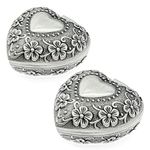 JZK 2x Metal velvet small trinket box with lid, Victorian style carved ring box, vintage heart shaped jewellery keepsake gift box small, earrings storage case