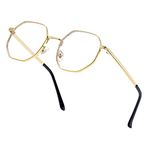 JOVAKIT Polygon Blue Light Blocking Glasses for Women Men Vintage Octagon Square Non-prescription Metal Eyeglasses (Gold)