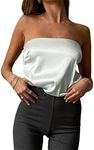 Women 's Sexy Strapless Tube Top Sleeveless Solid Color Bandage Crop Tank Tops Off Shoulder Cami, Satin Tank Top-white, Medium