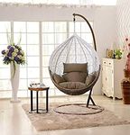 BRIGHT FURNITURE Single Seater Swing Chair Hammock Swing Chair with Stand & Cushion Hammock Hanging Jhula for Indoor, Outdoor, Balcony,Home, Patio, Yard, Balcony, Garden, White With SkyBlue Cushion