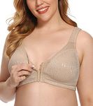 Exclare Women's Front Closure Posture Back Full Coverage Wirefree Everyday Bra(48DD, Beige)