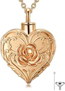 SOULMEET Rose Gold Filled Flower Cremation Jewelry, Heart Rose Urn Necklace for Human Dog Ashes, Putting Ashes in Necklace Gift