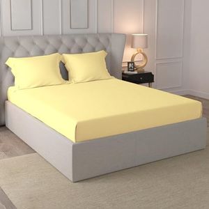 Pizuna 100% Cotton Fitted Bedsheets Queen Size, 400 Thread Count Long Staple Cotton SateenFitted Bedsheet 63x76Inch with 2 Pillow Covers, Mellow Yellow Queen Size Elastic Fitted Bedsheets fits 12Inch