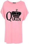 Fashion Star Womens Printed Baggy Batwing Sleeve T-Shirt Top Queen Rose Pink Plus Size (UK 20/22)