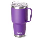 koodee Insulated Coffee Tumbler with Handle 30oz Stainless Steel Double Wall Vacuum Travel Mug with Straw and Lid,Spill Proof (Purple)