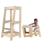 XIHAToy Toddler Tower for Kids Kitchen Wooden Helper Step Stool for Toddlers Child Kitchen Stool Helper Folded Step-Up Standing Tower (Natural)