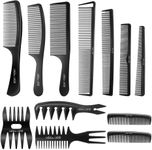 SALONSILK 12PCS Hair Comb Set - Professional Styling Hair Combs for Men and Women - Teasing Parting Fine-Tooth Comb for Man Woman - Black Tail Cutting Stylist Hair Combs Set