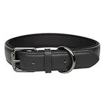 OFHome Black Leather Dog Collar for Small Medium Large Dogs, Genuine Soft Leather Padded Dog Collars with Heavy Duty Buckle Adjustable Pet Collar, M