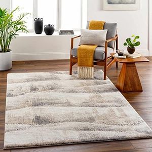 Hauteloom Banji Area Rug - Abstract Distressed Ombre Striped Faded - Contemporary Modern Transitional Minimalist - High Pile - Natural Gray, Gray, Light Brown, Cream, Beige - 12' x 15'