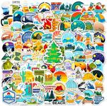 Camping Stickers, 100 PCS Outdoor Hiking Adventure Stickers Pack, Waterproof Vinyl Travel Stickers for Water Bottle Laptop Hydroflask, Wilderness Nature Decals for Camper Boys Adults Teens Girls