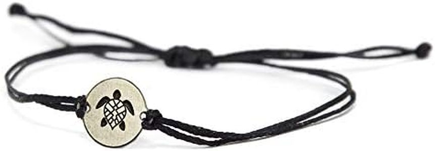 Stainless Steel Sea Turtle Charm on Double Black String Adjustable Bracelet for Men and Women - Waterproof, Hypoallergenic Jewelry