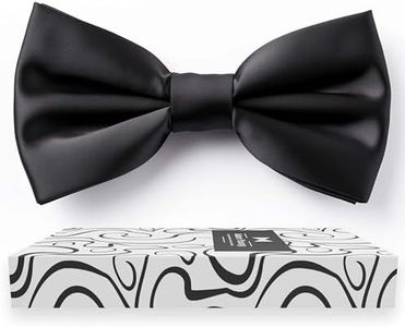 Adam Young Men's Black Bow Tie Pre-Tied Style Formal Satin Classic Bowtie for Tuxedo Faux Silk (Large, Black)