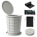 SereneLife Foldable Toilet Seat for Camping, Adjustable Height Portable Travel Potty with Lid, Carry Bag, Non-Slip Base, 331 lbs Capacity + 3-Pack Flushable Wipes, for Car, Hiking, Outdoor Use, Gray