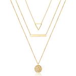 Turandoss Dainty Layered Choker Necklace, Handmade 14K Gold Plated Y Pendant Necklace Multilayer Bar Disc Necklace Adjustable Layering Choker Necklaces for Women, Metal, No Gemstone