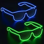 YouRfocus Wireless Led Light up Glasses 2 Pack Glow in The Dark Neon Glasses for Rave Party, EDM (Blue + Green)