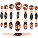 Magnetic Measuring Spoons Set of 8 | Stainless Steel Dual Sided Measure Kitchen Teaspoons and Tablespoon with Leveller | Weighing Dry and Liquid Ingredients for Cooking, Baking (Rose Gold)